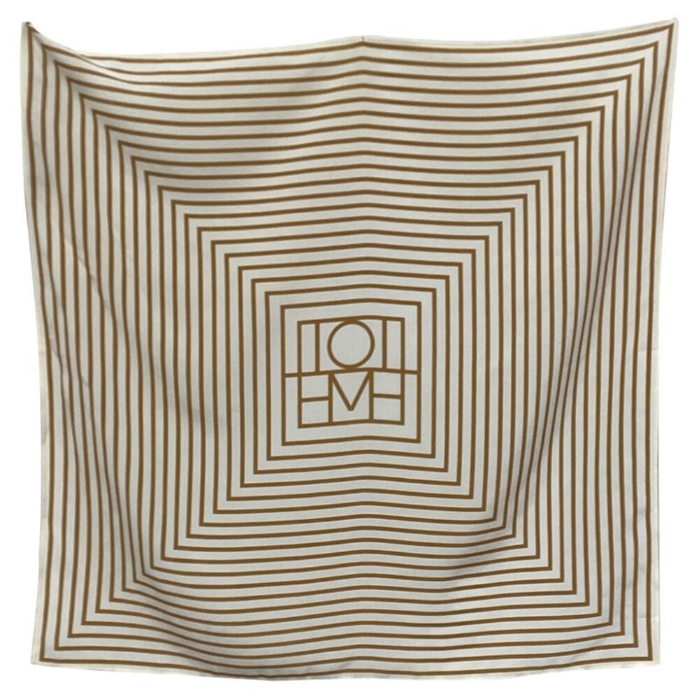 Totême Striped Logo-Print Scarf in Cream Silk